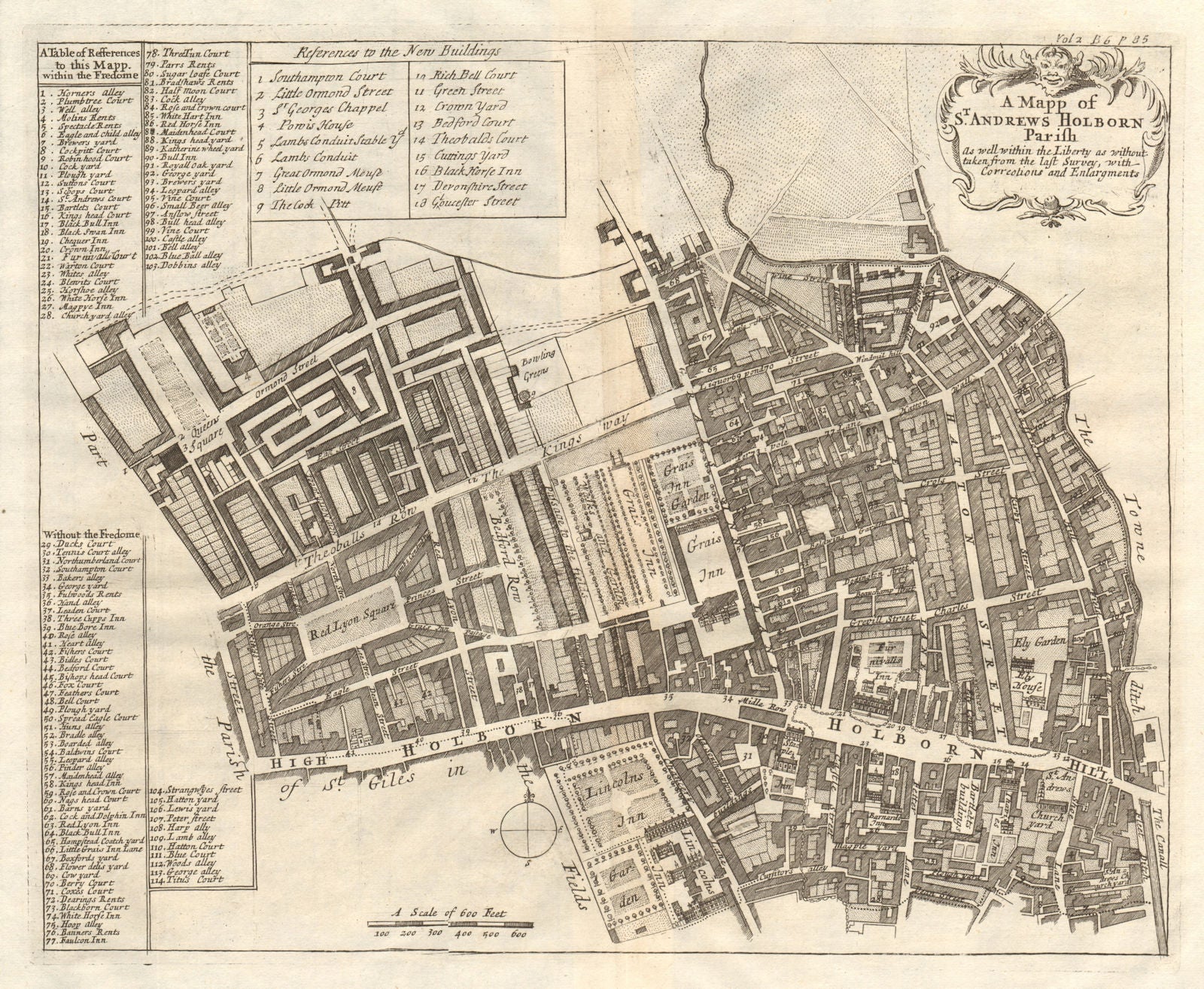'St Andrew's, Holborn parish'. Red Lion Sq. Hatton Garden. STOW/STRYPE 1720 map